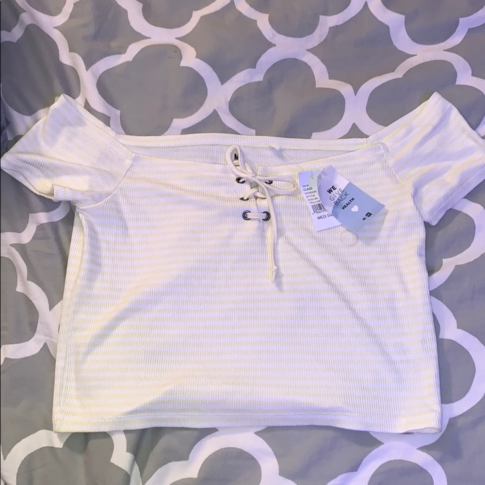 Yellow & White Striped Off the Shoulder Top